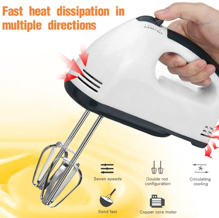 Electric Hand Mixer & Egg Beater – 5-Speed Kitchen Mixer with Stainless Steel Beaters